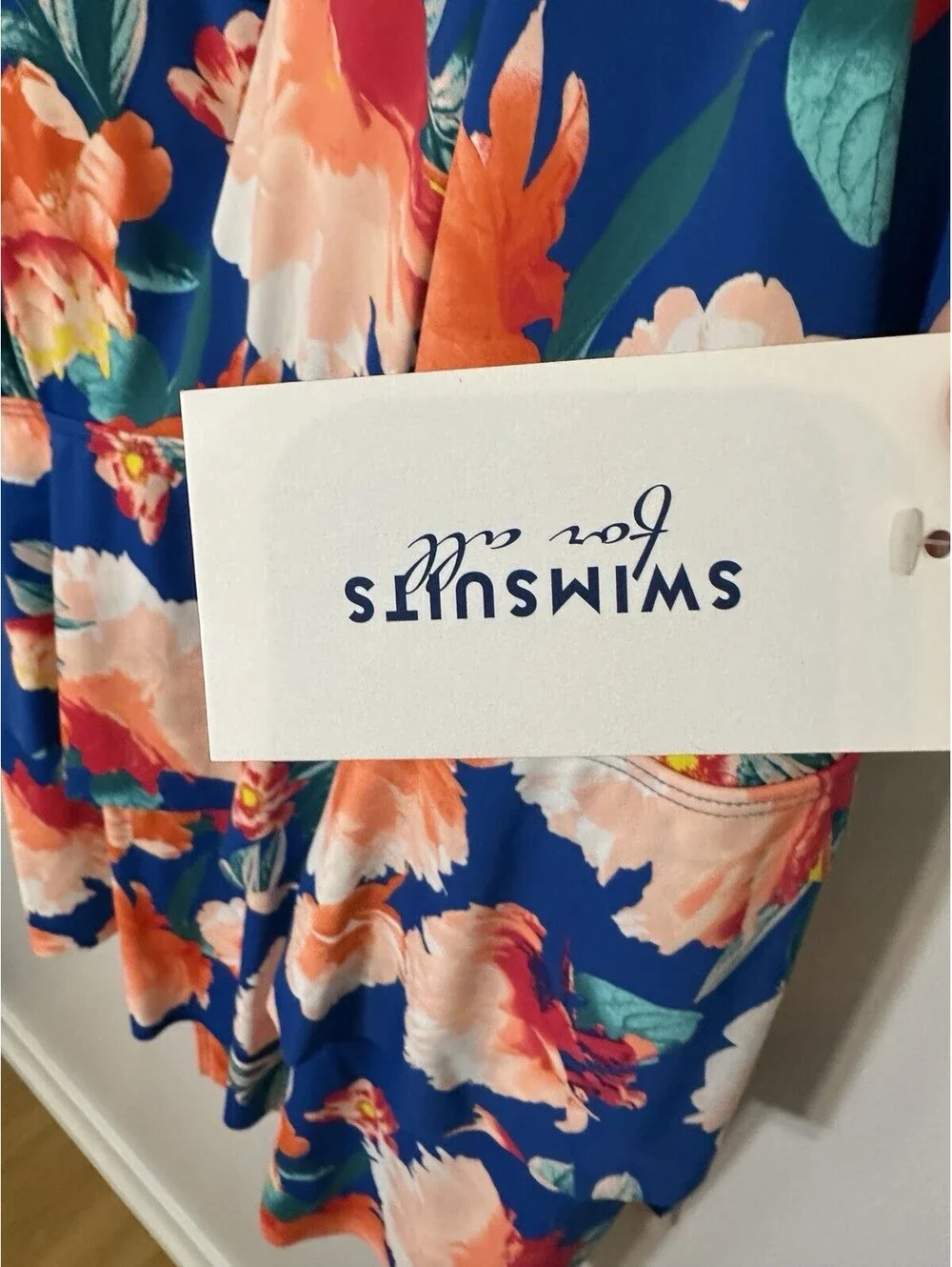 NWTS Swimsuits For All Blue Floral Tropical Print Slimming Swim Dress Size 32.